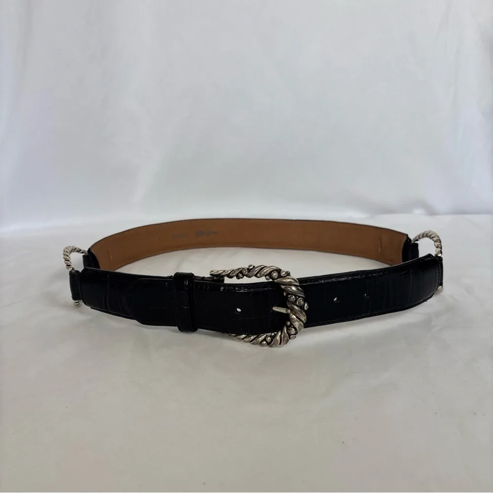 Brighton Belt Womens Size L Black Alligator Embossed Leather Silver Buckle 90s